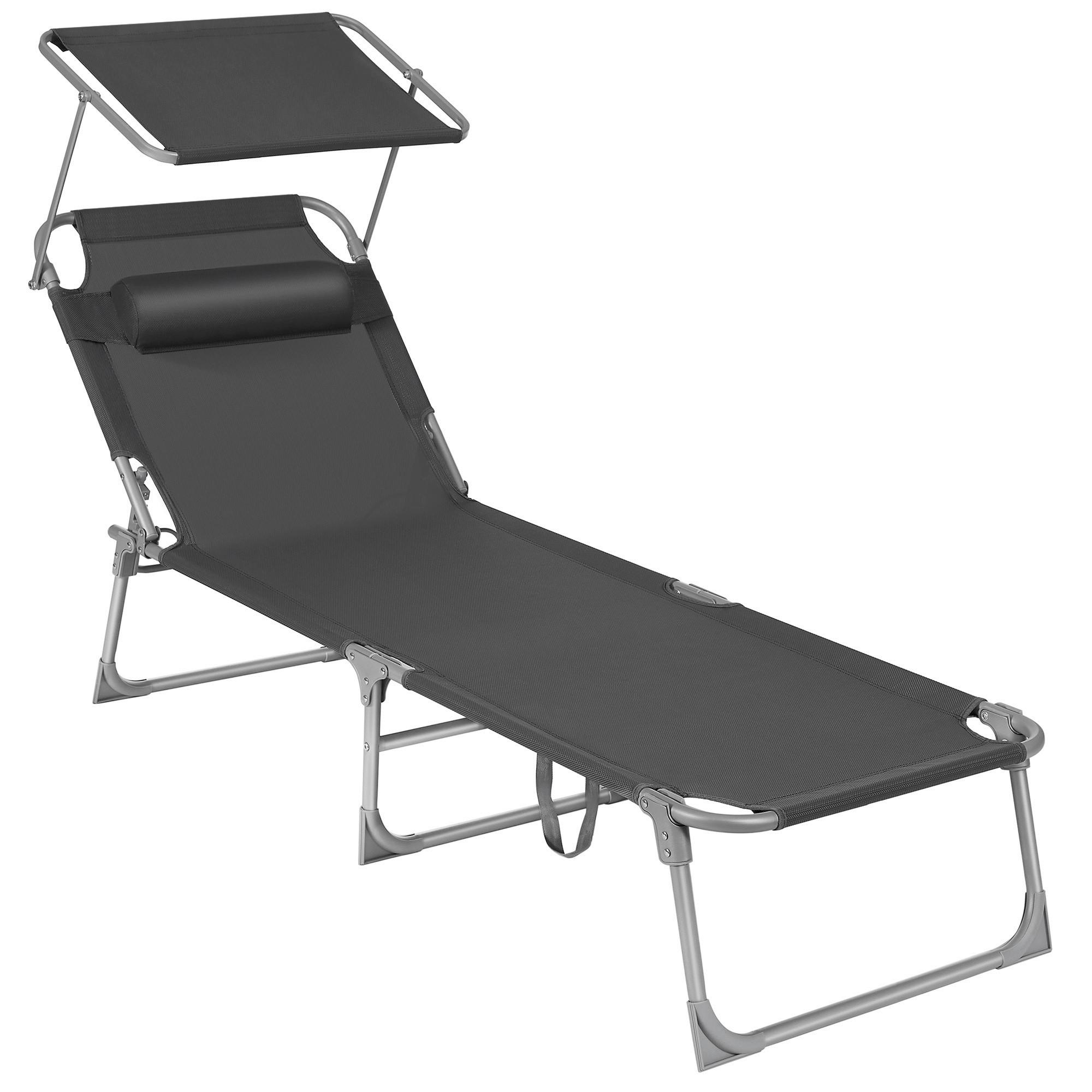 Sonnenliege Grau inkl. Sonnendach, B: 53 cm - Grau, Basics, Textil/Metall (53/29,5/193cm) - Modante