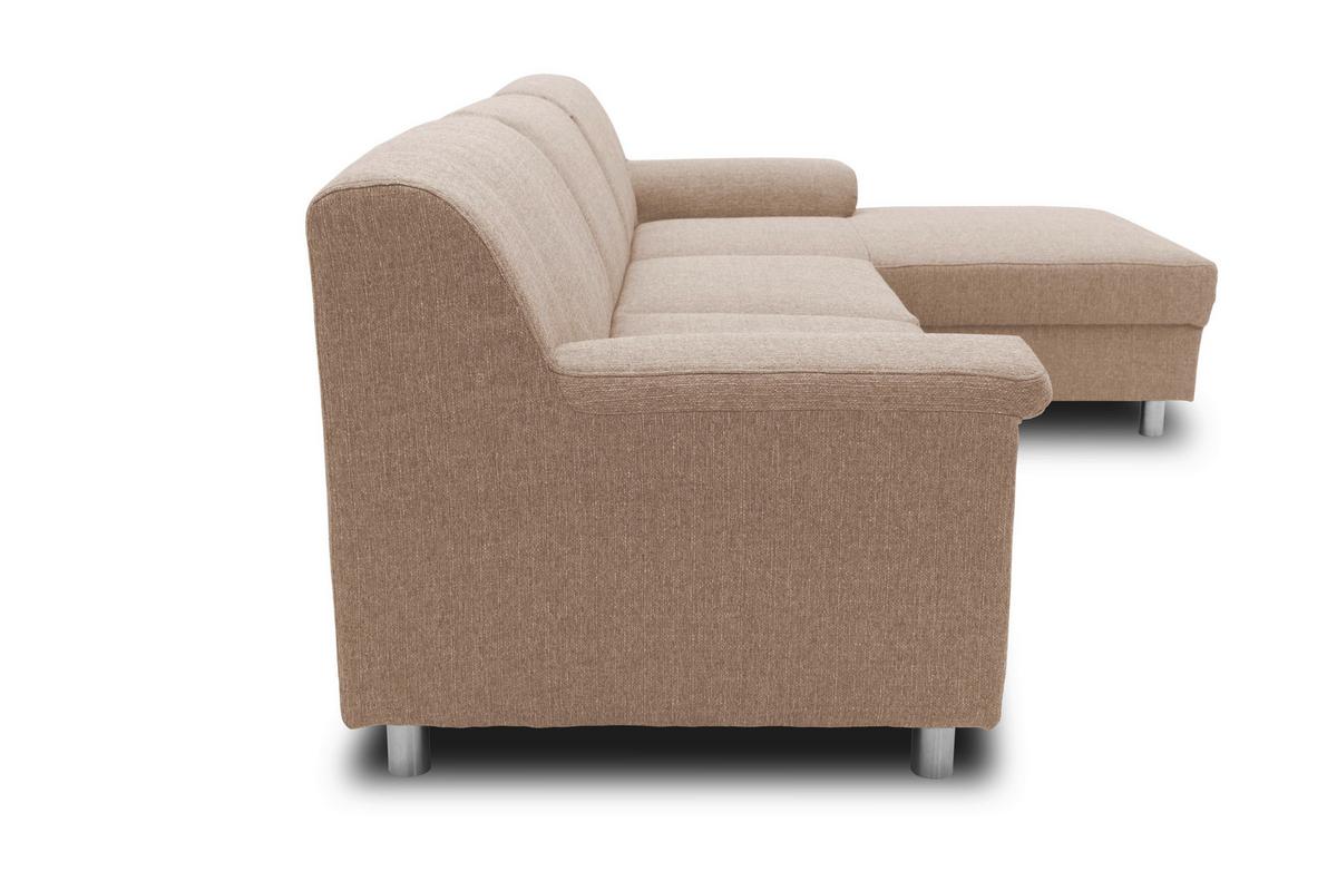 Ecksofa Mit Schlaffunktion Jamie Beige Webstoff - Chromfarben/Beige, KONVENTIONELL, Textil (252/150cm) - MID.YOU