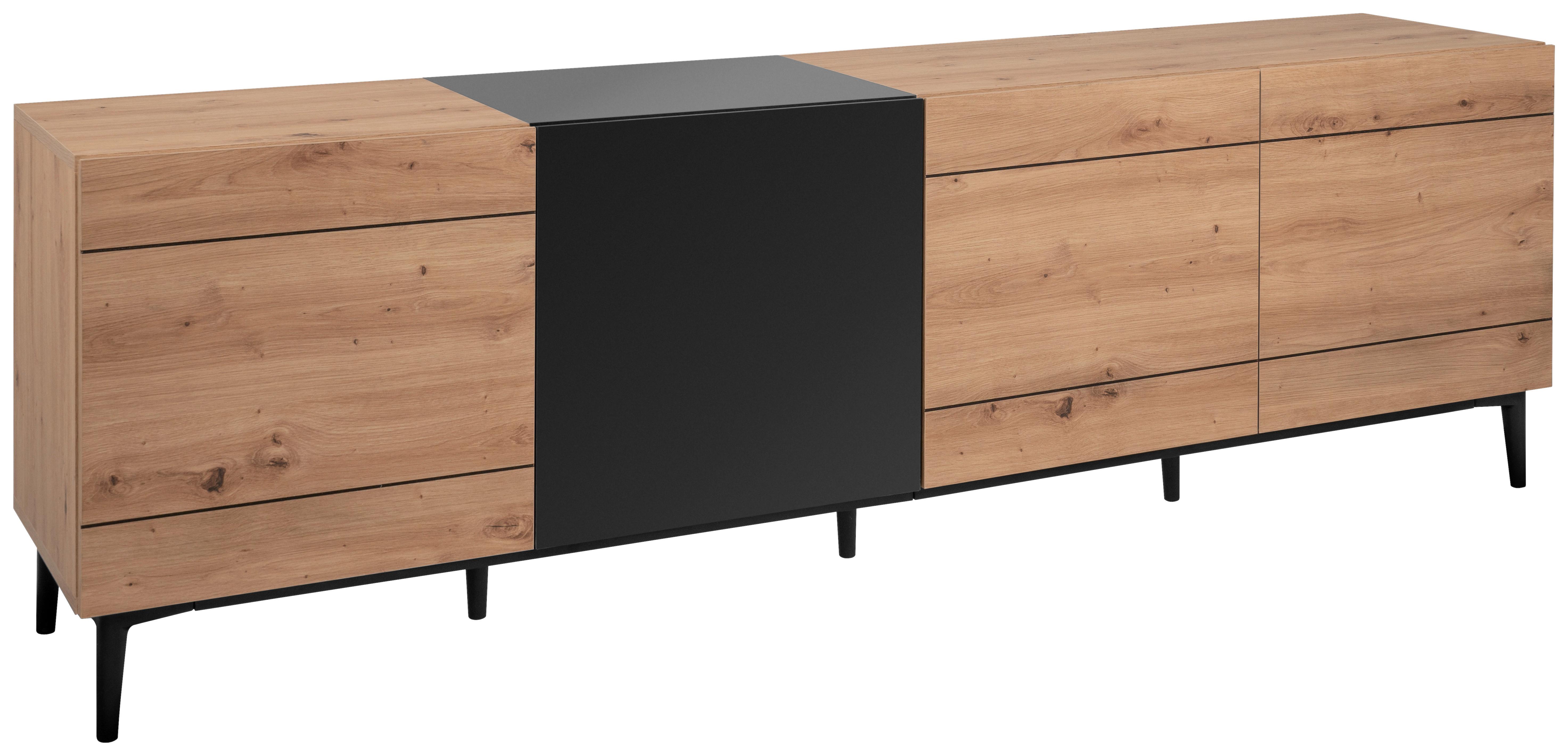 Sideboard Nola 200 cm Schwarz/Eiche Dekor - Eichefarben/Schwarz, KONVENTIONELL, Holzwerkstoff (200/65/42cm) - MID.YOU