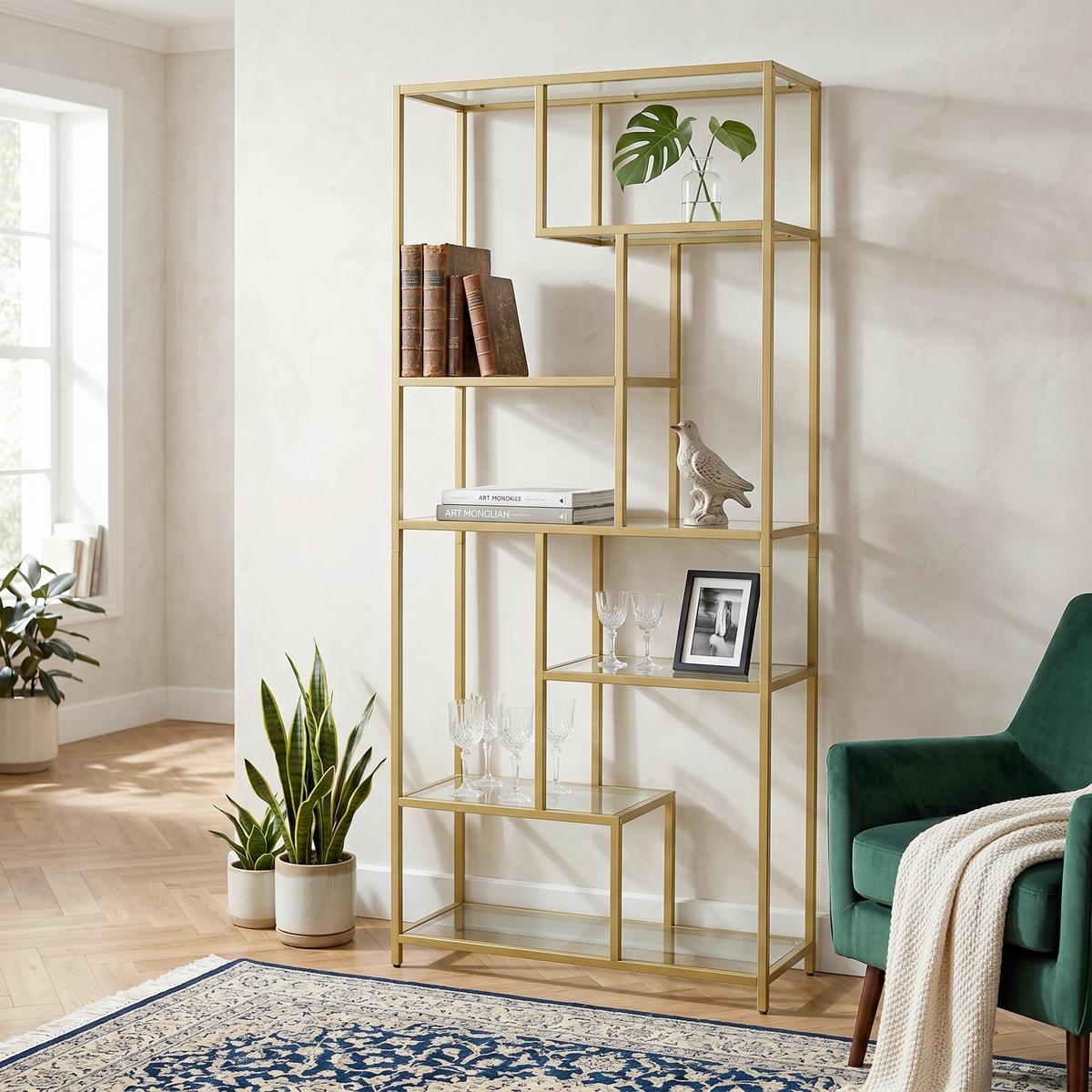 REGAL GLASS SHELVES - Goldfarben, MODERN, Glas/Metall (80/180/30cm) - MID.YOU