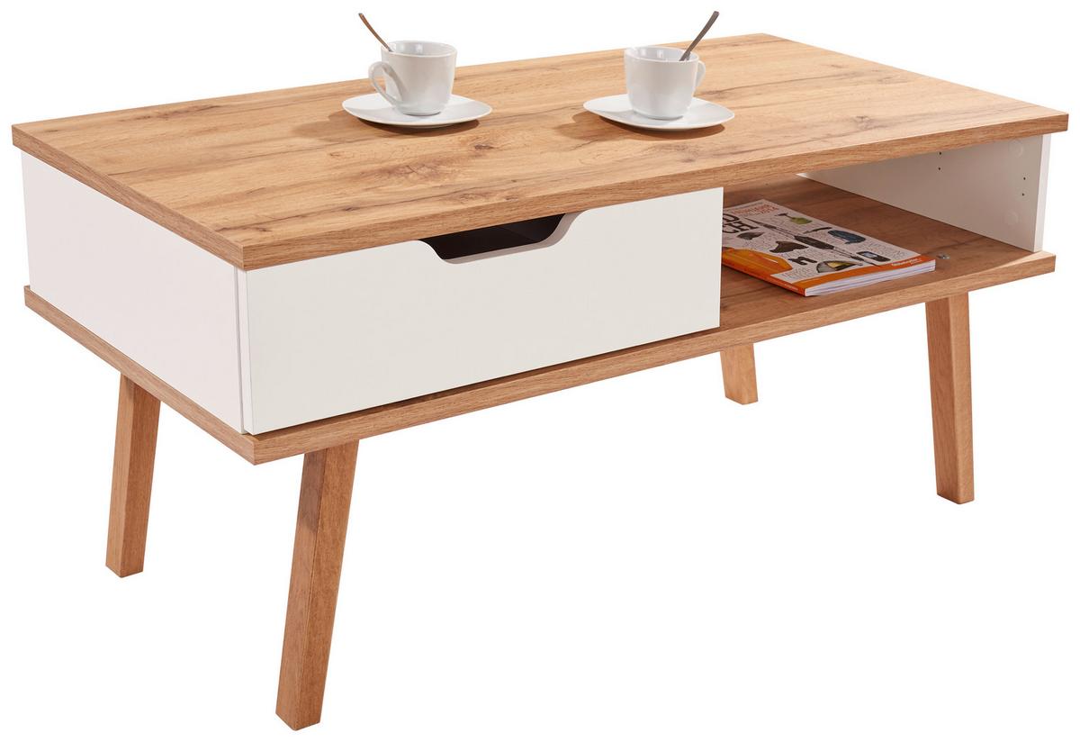 Couchtisch Holz mit Stauraum Turin 6, Weiß/ Eiche Dekor - Eichefarben/Weiß, MODERN, Holz/Holzwerkstoff (110/50/50cm)