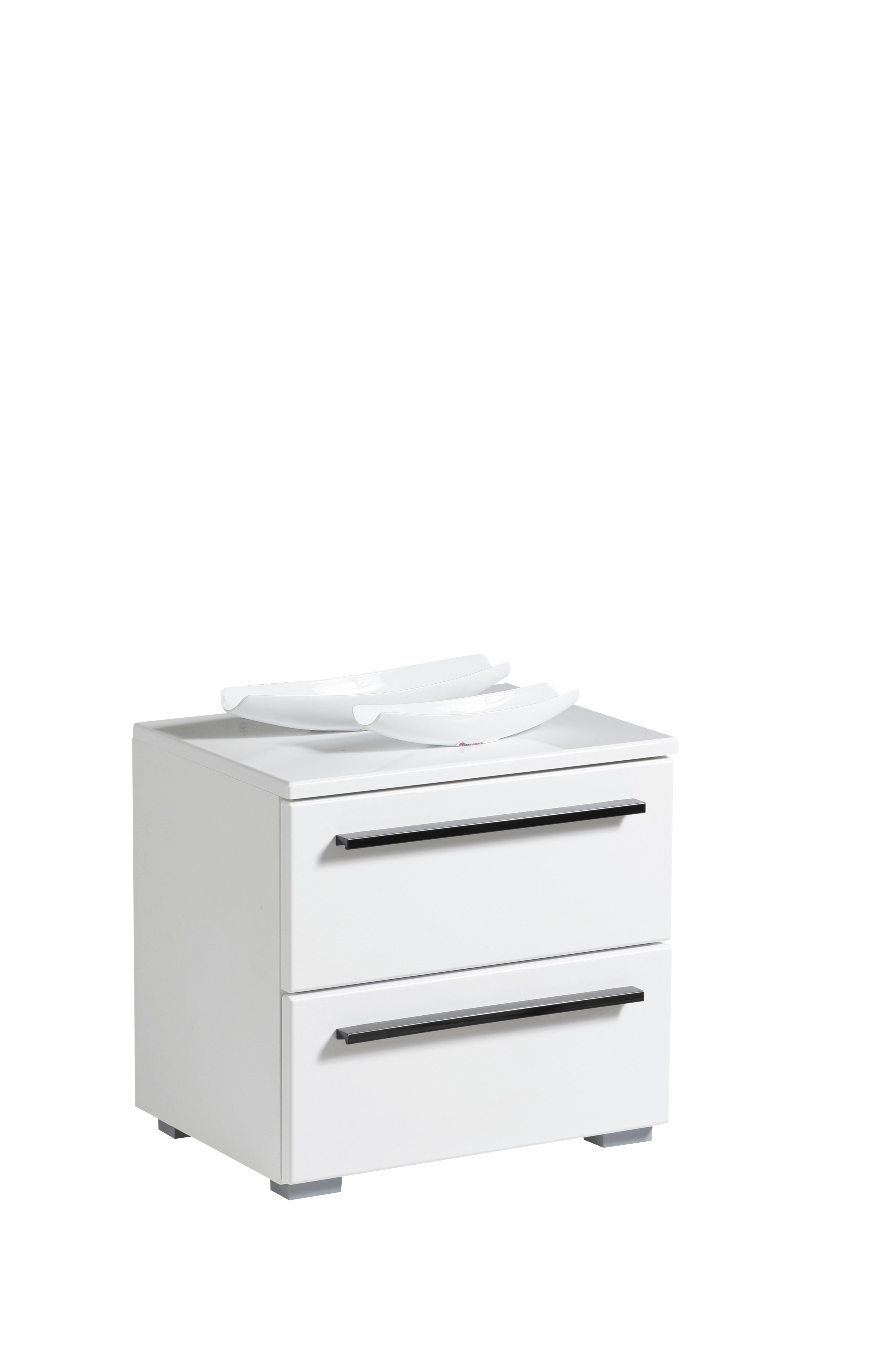 Éjjeliszekrény Ksanti - fehér/magasfényű fehér, Basics, faalapú anyag (262,5/224/65,5cm)