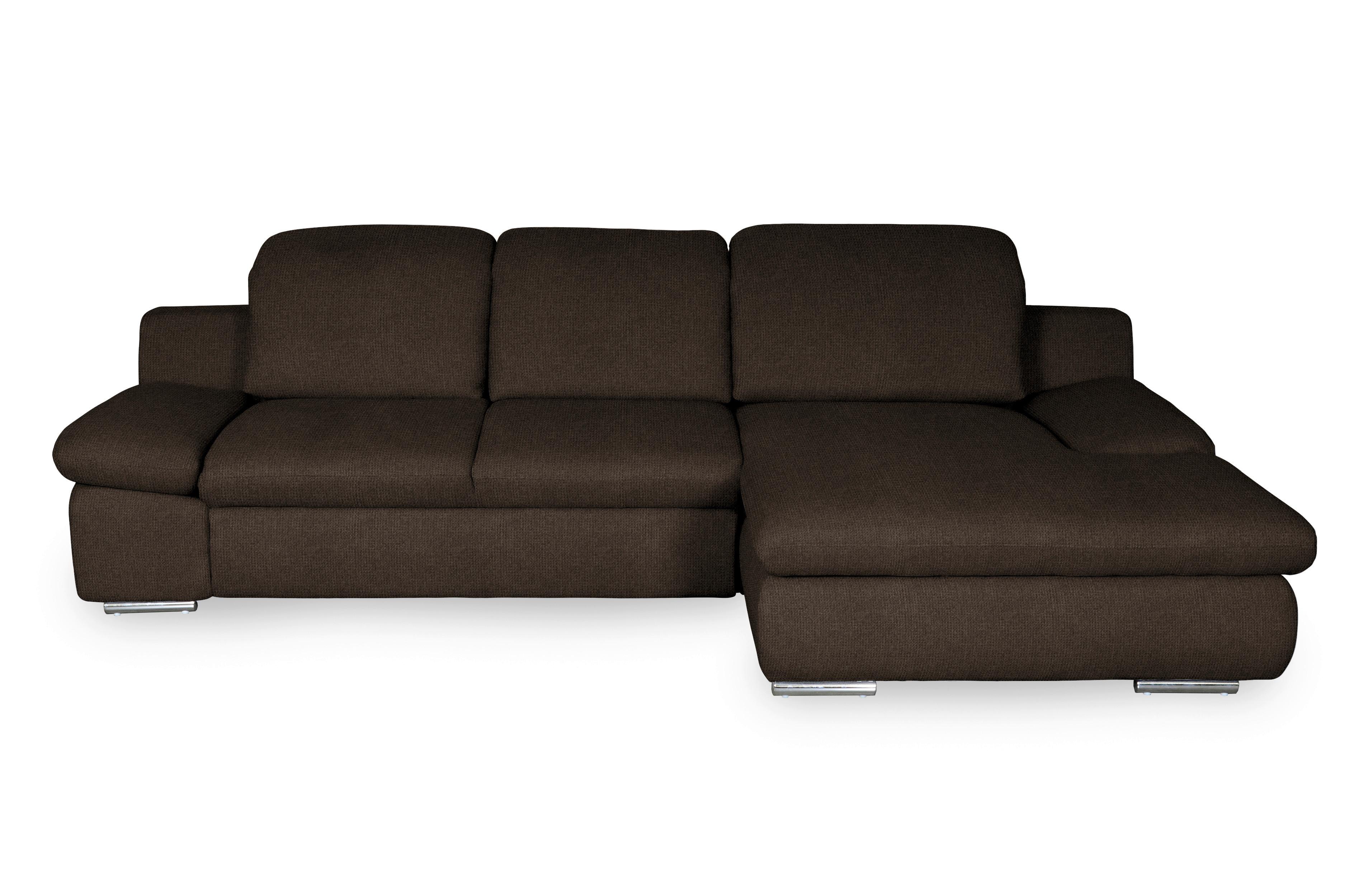 Ecksofa Isona Braun Chenille - Chromfarben/Braun, Design, Textil (286/165cm) - Livetastic