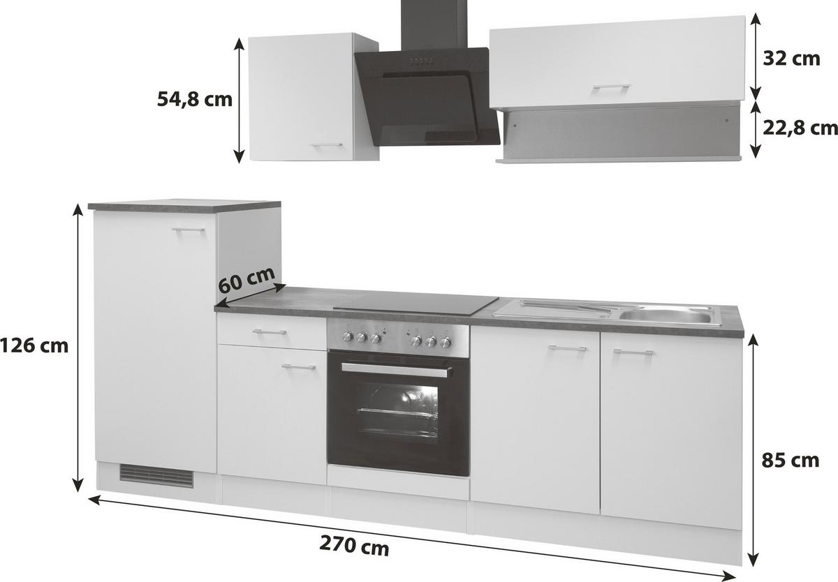 Küchenzeile Lucca M. Geräten 270 Cm Weiß Dekor Modern - Graubraun/Weiß, KONVENTIONELL, Holzwerkstoff (270cm) - FlexWell