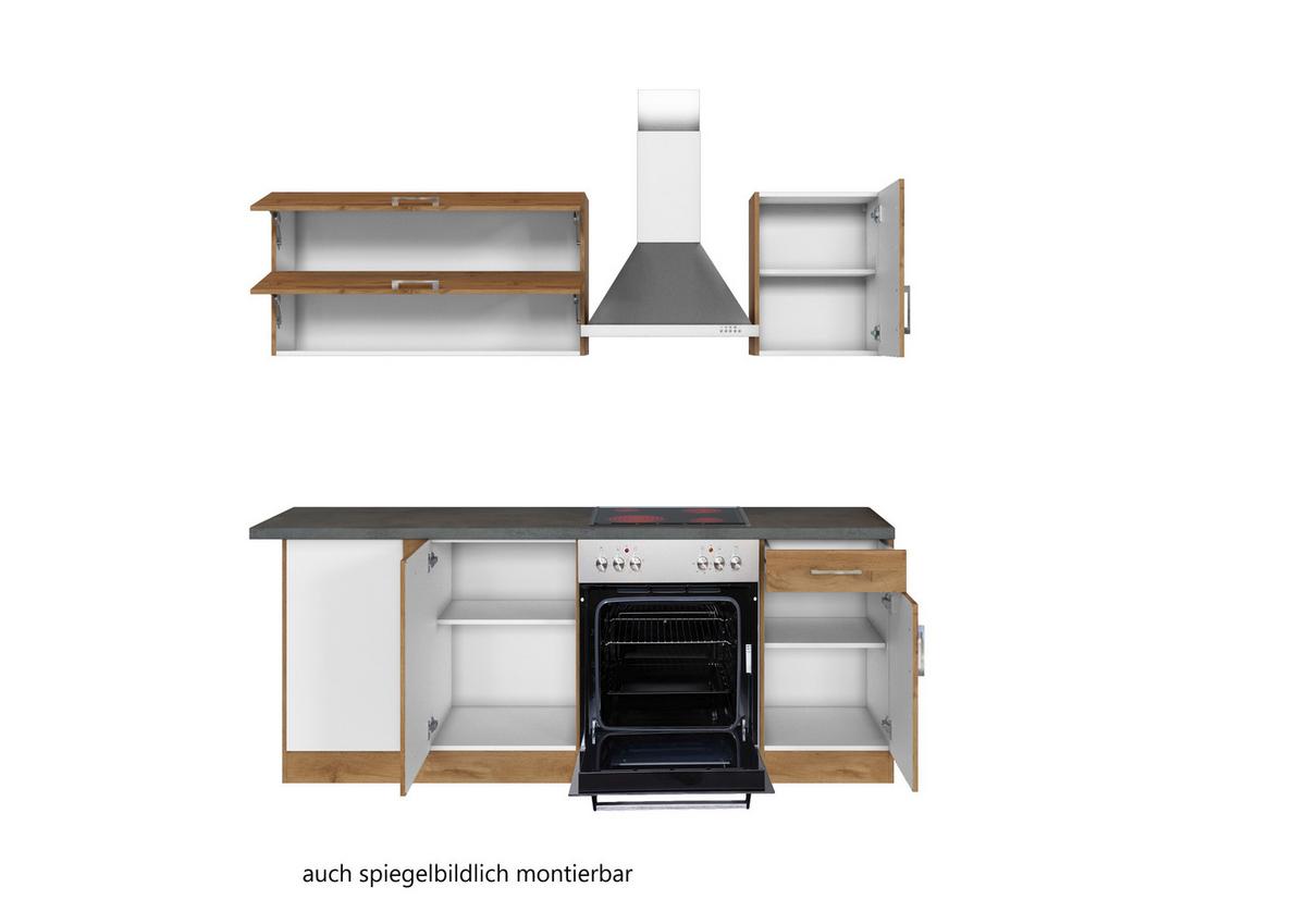 Eckküche Winkelblock Mit Geräten 210x150 Cm Eichefarben - Schieferfarben/Eiche Wotan, MODERN, Holzwerkstoff (210/210cm) - Held