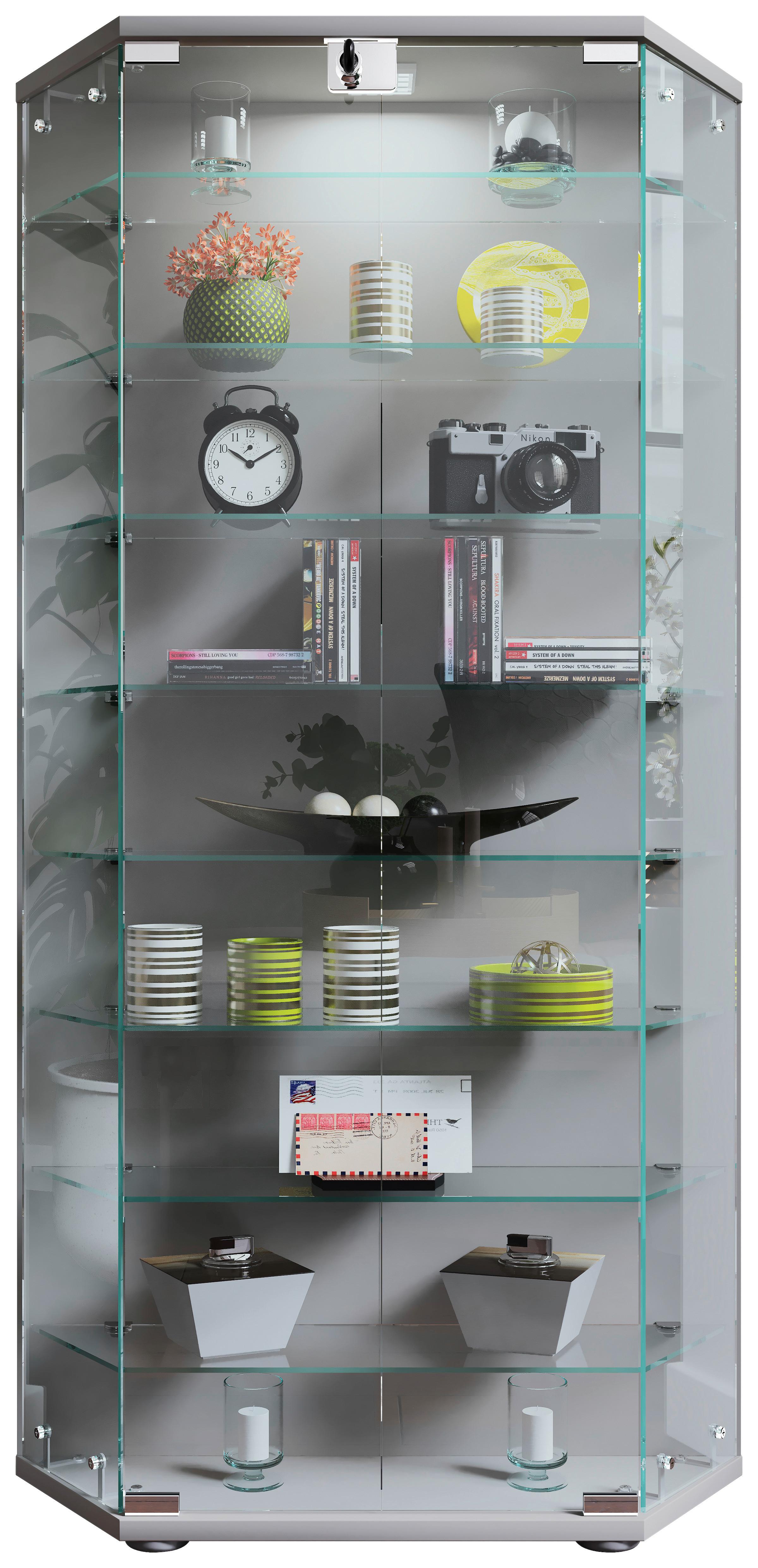 Vitrine Cenila Silberfarben B: 83 cm - Transparent/Silberfarben, Design, Glas/Holzwerkstoff (83/114/17cm) - MID.YOU