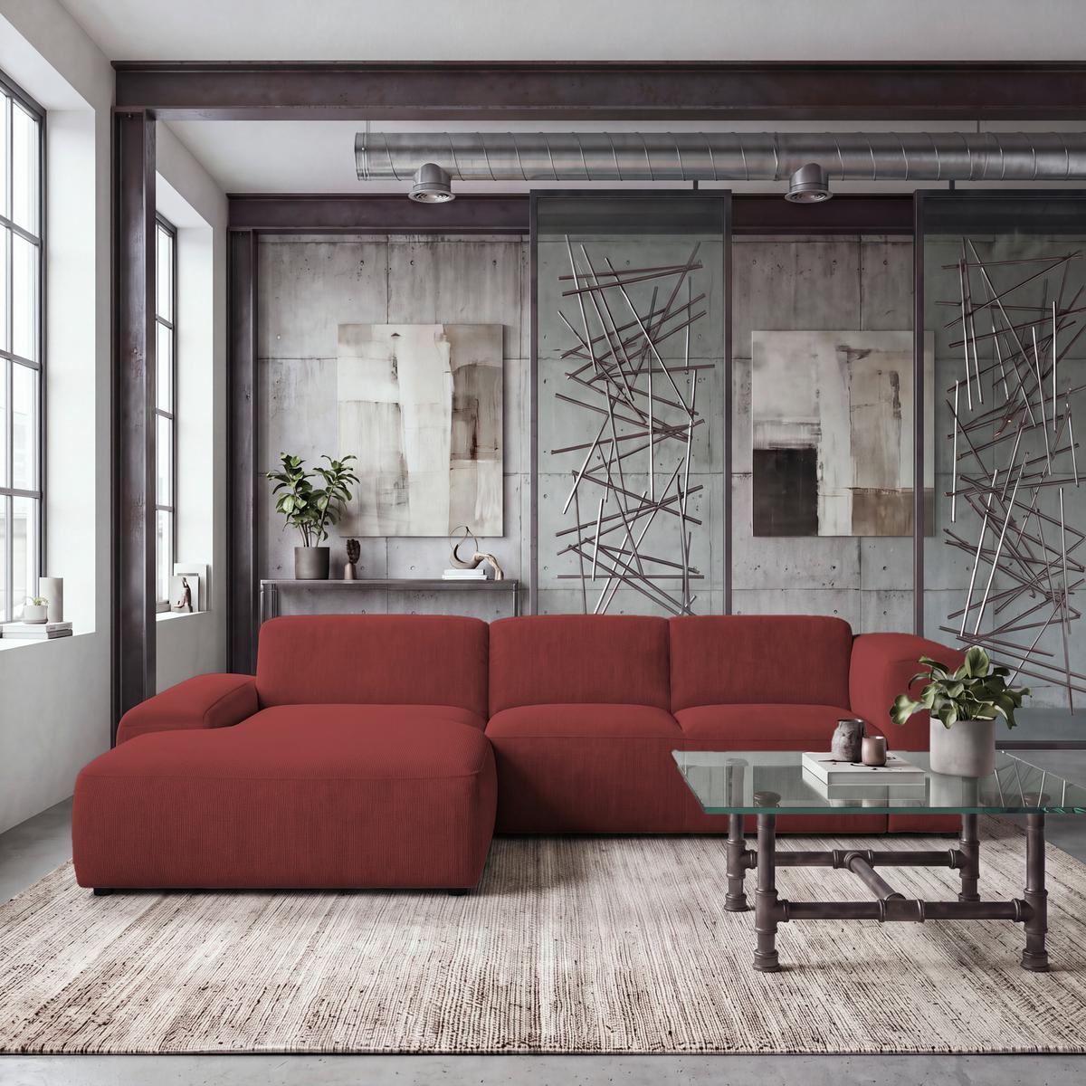 ECKSOFA Hannah Rot 200x304 cm - Rot/Schwarz, Design, Textil (200/304cm) - MID.YOU
