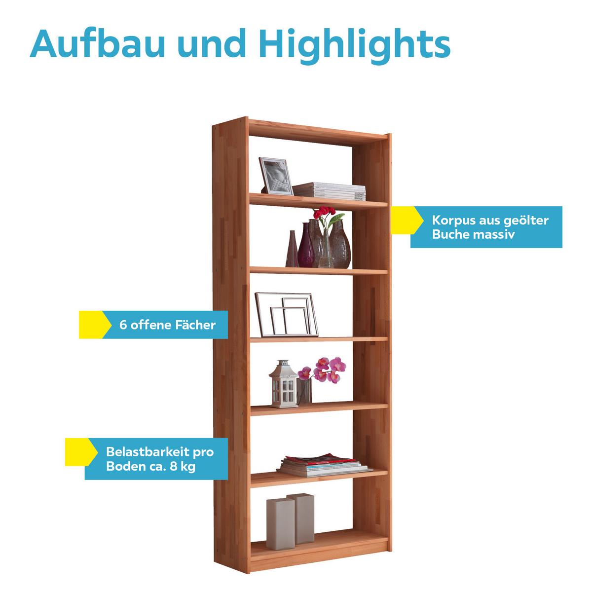 Regal Echtholz Massiv Simon 80 Cm Buche Natur - Buchefarben, Basics, Holz (80/214/31cm) - MID.YOU
