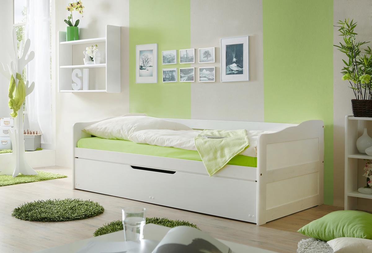 Ausziehbett Echtholz Massiv 90x200 Marianne, Weiß - Weiß, Natur, Holz/Kunststoff (90/200cm) - MID.YOU