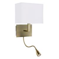 LED-Wandleuchte Hotel 2-Flammig mit Lesearm - Messingfarben/Weiß, KONVENTIONELL, Kunststoff/Textil (20/26/26cm)