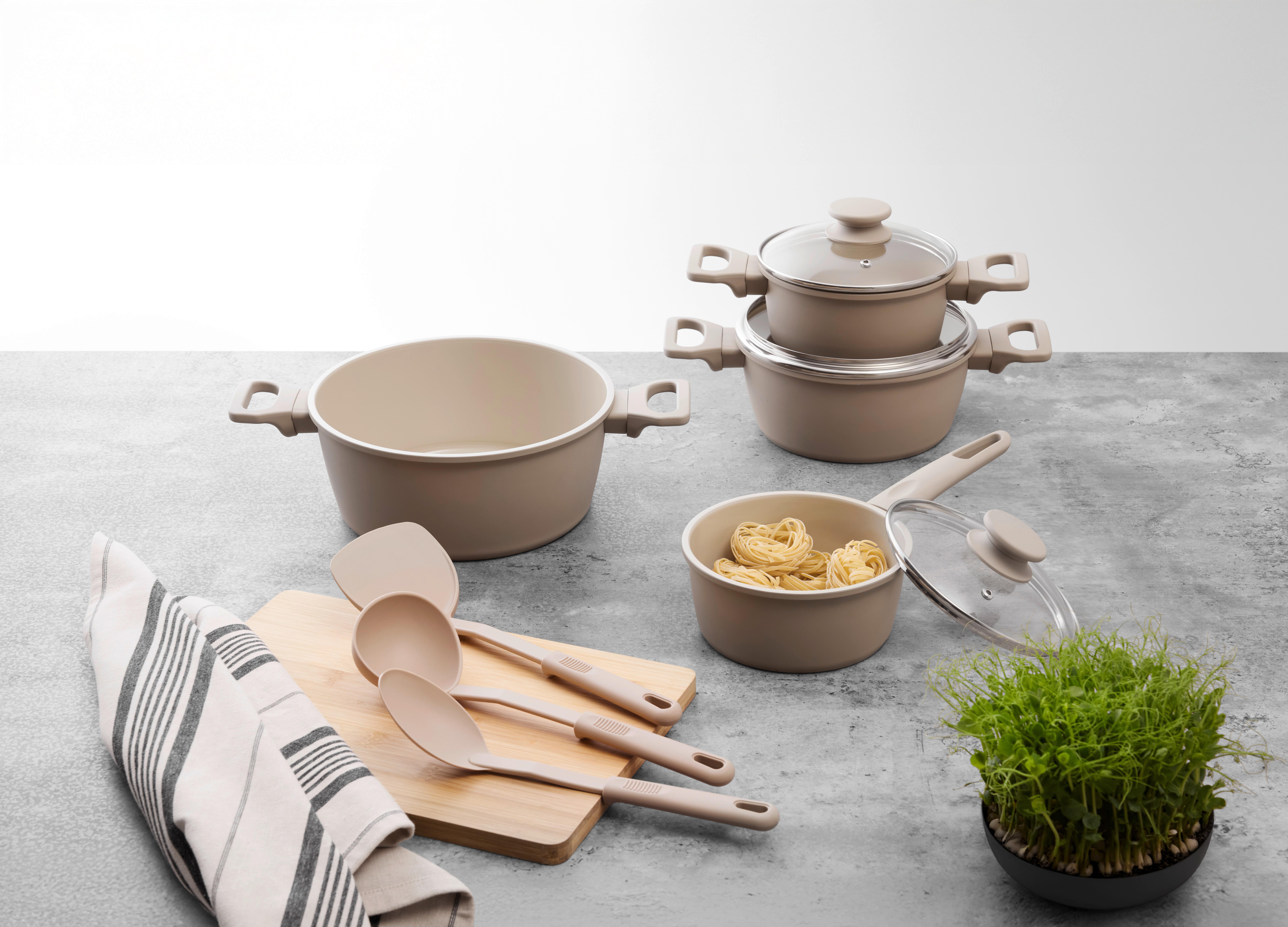 Sada hrncov 10-dielna - číra/béžová, Modern, kov/plast - Mömax