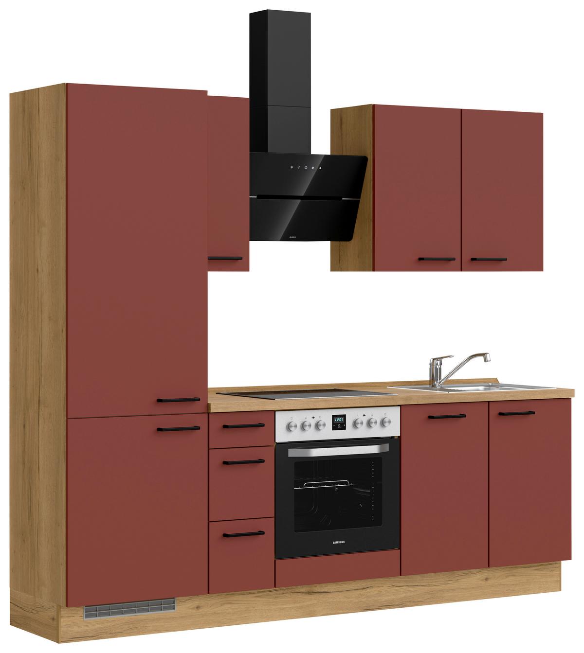 Küchenleerblock Easytouch High-Line, H2 Links - Eichefarben/Rot, MODERN, Holzwerkstoff (240cm) - Nobilia