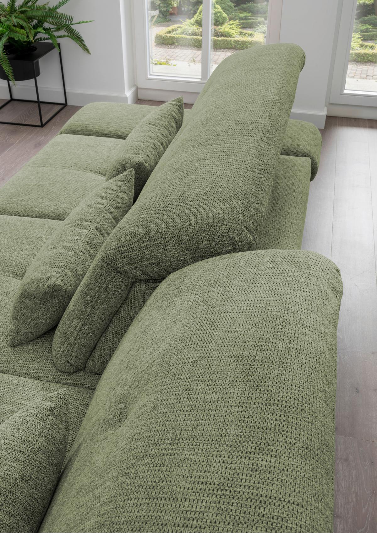 Ecksofa mit Schlaffunktion Dalida Grün Chenille - Chromfarben/Grün, Design, Textil (300/196cm) - Livetastic