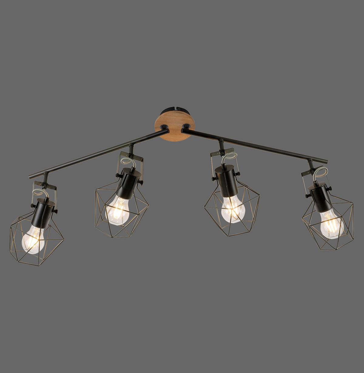 LED-Deckenleuchte Jaro L: 110 cm, Dreh- und Schwenkbar - Schwarz, Natur, Holz/Metall (110/109/30,5cm)