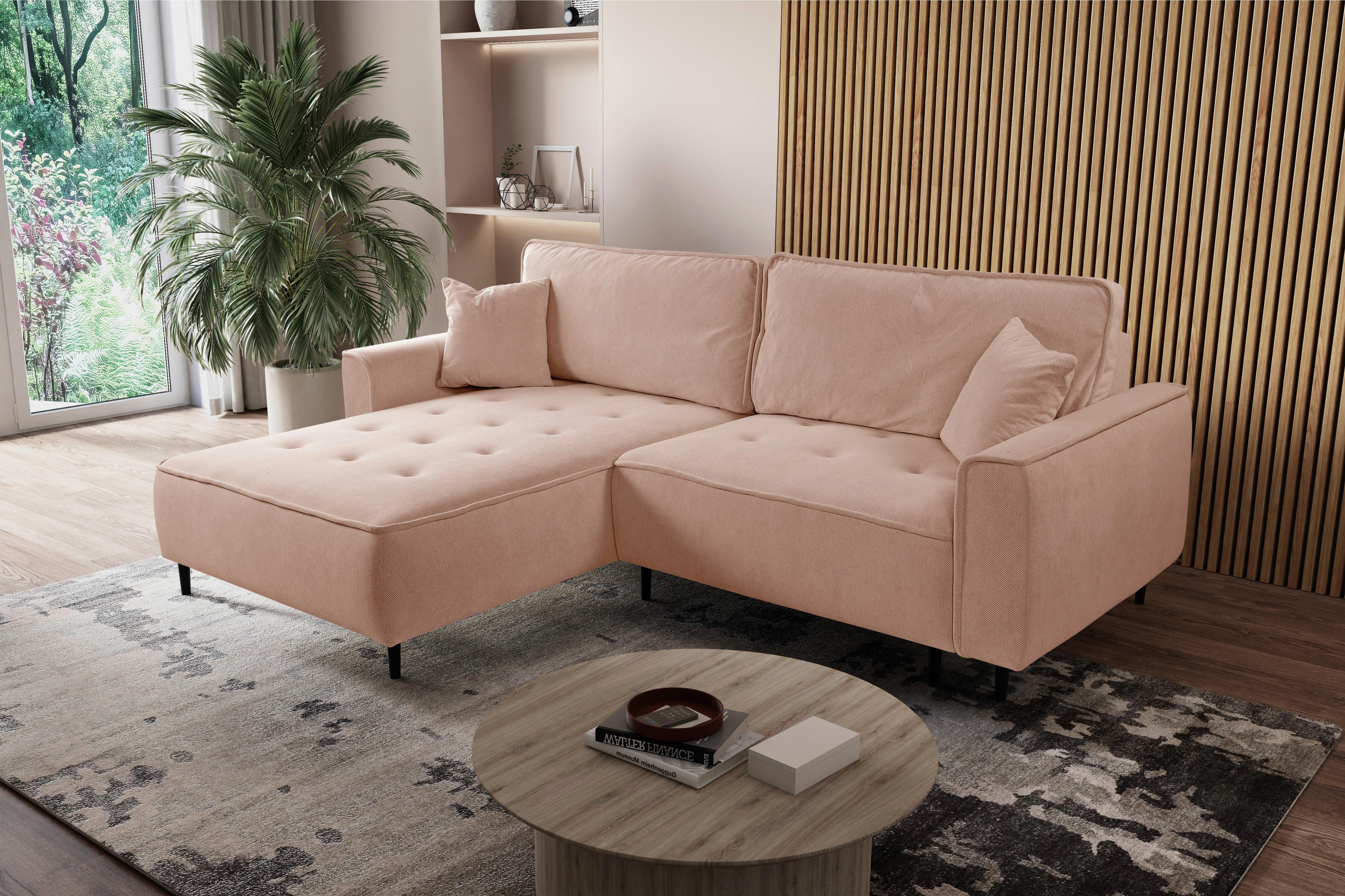 Ecksofa Blues Rosa/Schwarz, 183 cm - Schwarz/Rosa, Design, Textil (183/263cm) - MID.YOU
