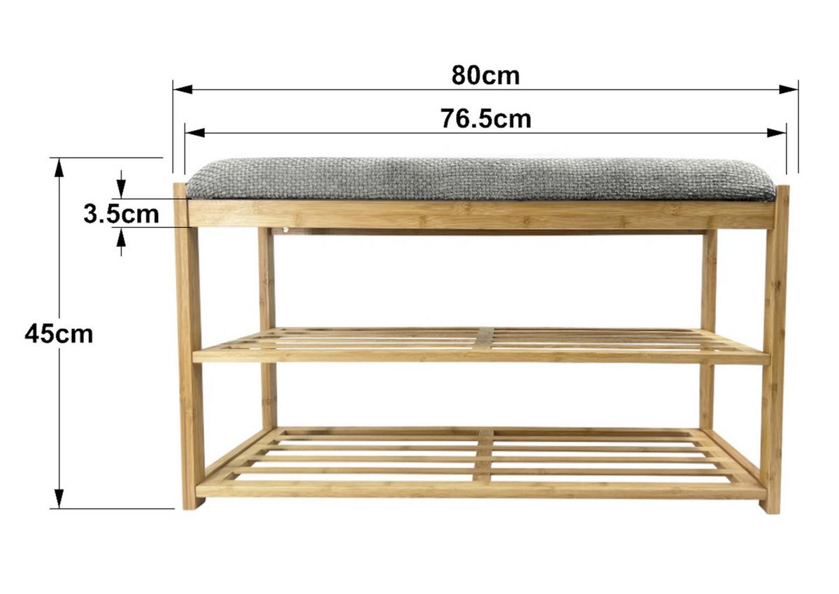 Cipőspolc Sam 2 - natúr színű/szürke, Modern, faalapú anyag/textil (80/45/30cm)