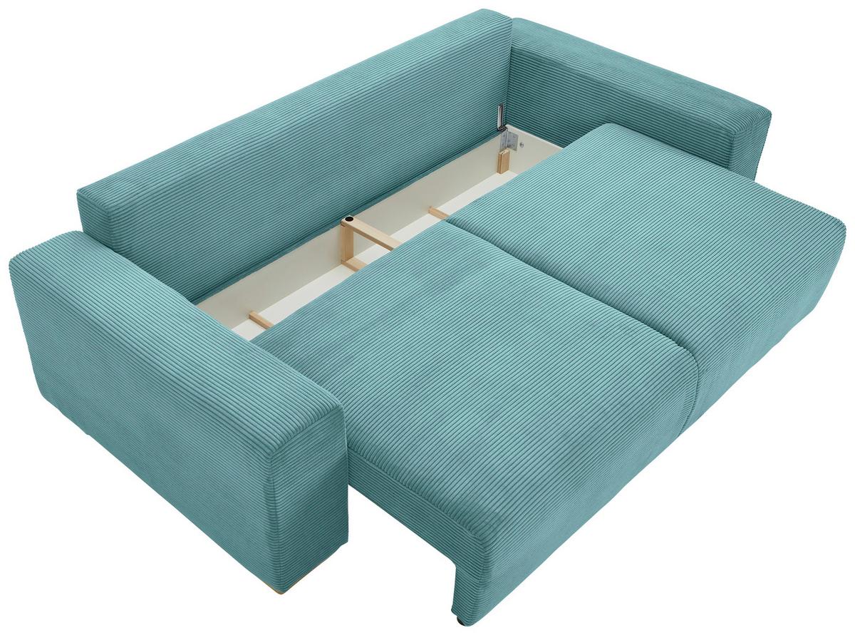 Schlafsofa Vouge Mintgrün Bettkasten, B: 255 Cm - Buchefarben/Schwarz, KONVENTIONELL, Textil (255/86/123cm) - Livetastic