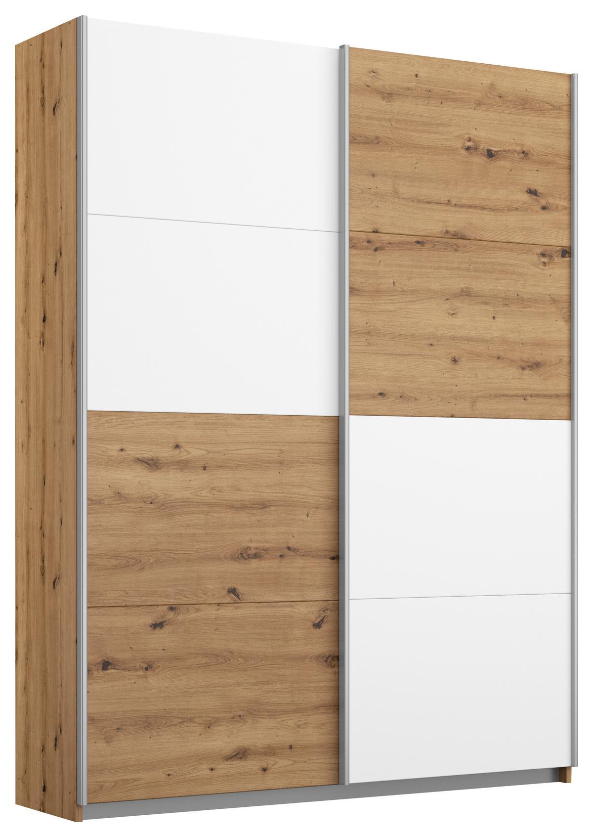 Schwebetürenschrank 136cm Subito Eiche Artisan Dekor - Weiß/Eiche Artisan, MODERN, Holzwerkstoff (136/197/61cm) - Rauch Möbel