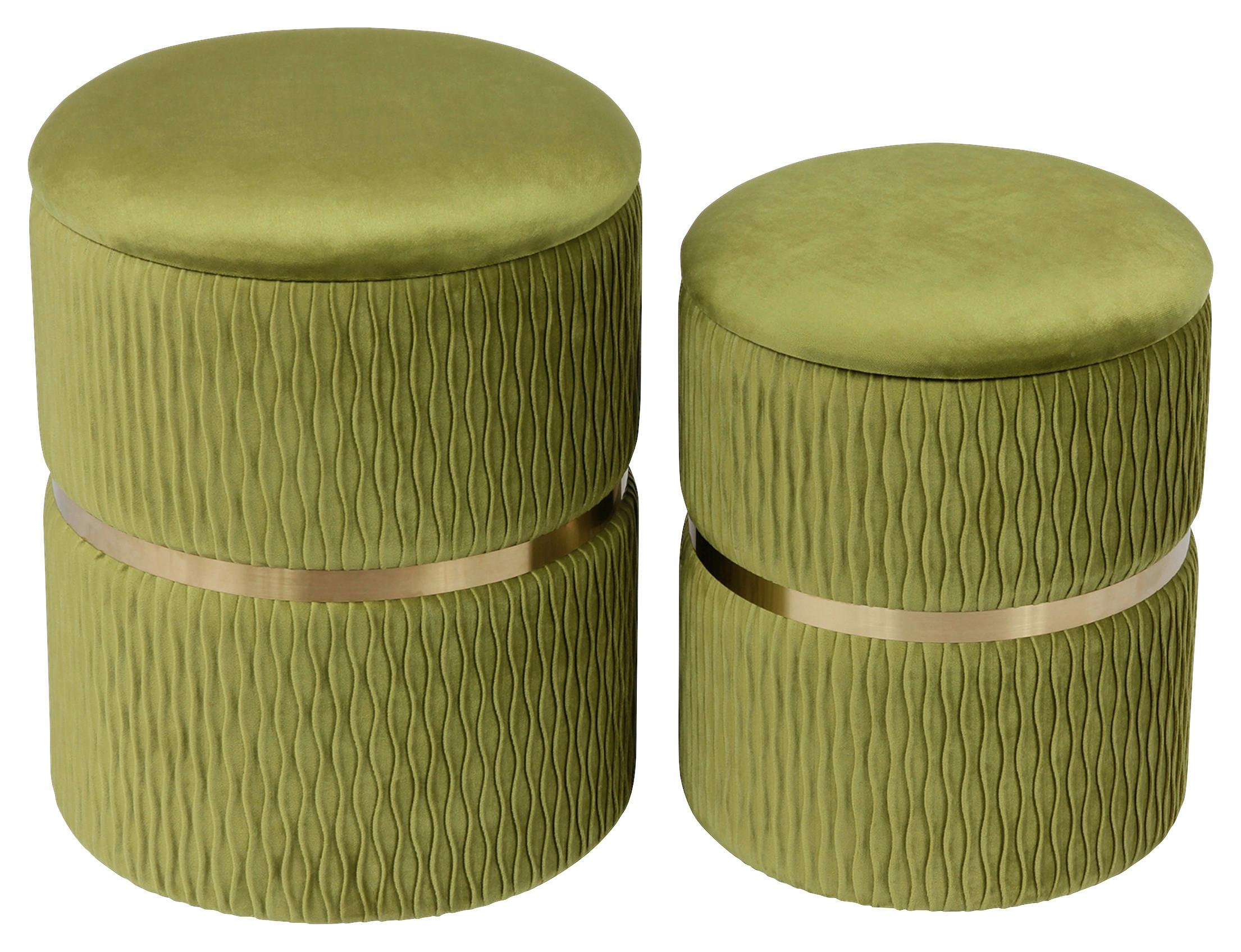 Hockerset Milas 100 2-teilig Grün D: 36/31,5 Cm - Goldfarben/Grün, KONVENTIONELL, Textil/Metall (31,5+36cm) - Kayoom