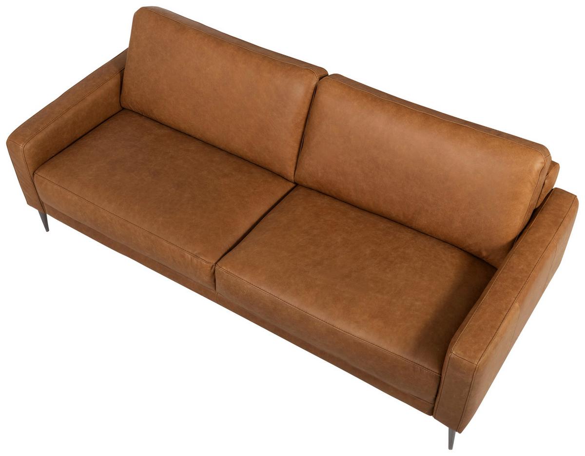 3-Sitzer-Sofa Spring, Cognac B: 187 cm - Cognac/Schwarzchrom, Design, Leder (187/85/92cm) - Livetastic