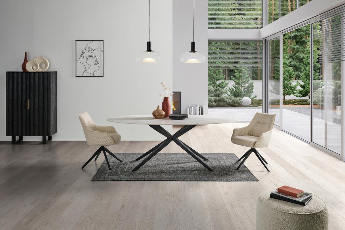 Armlehnstuhl Yuki - Beige/Schwarz, LIFESTYLE, Textil/Metall (61/87/65cm) - MID.YOU