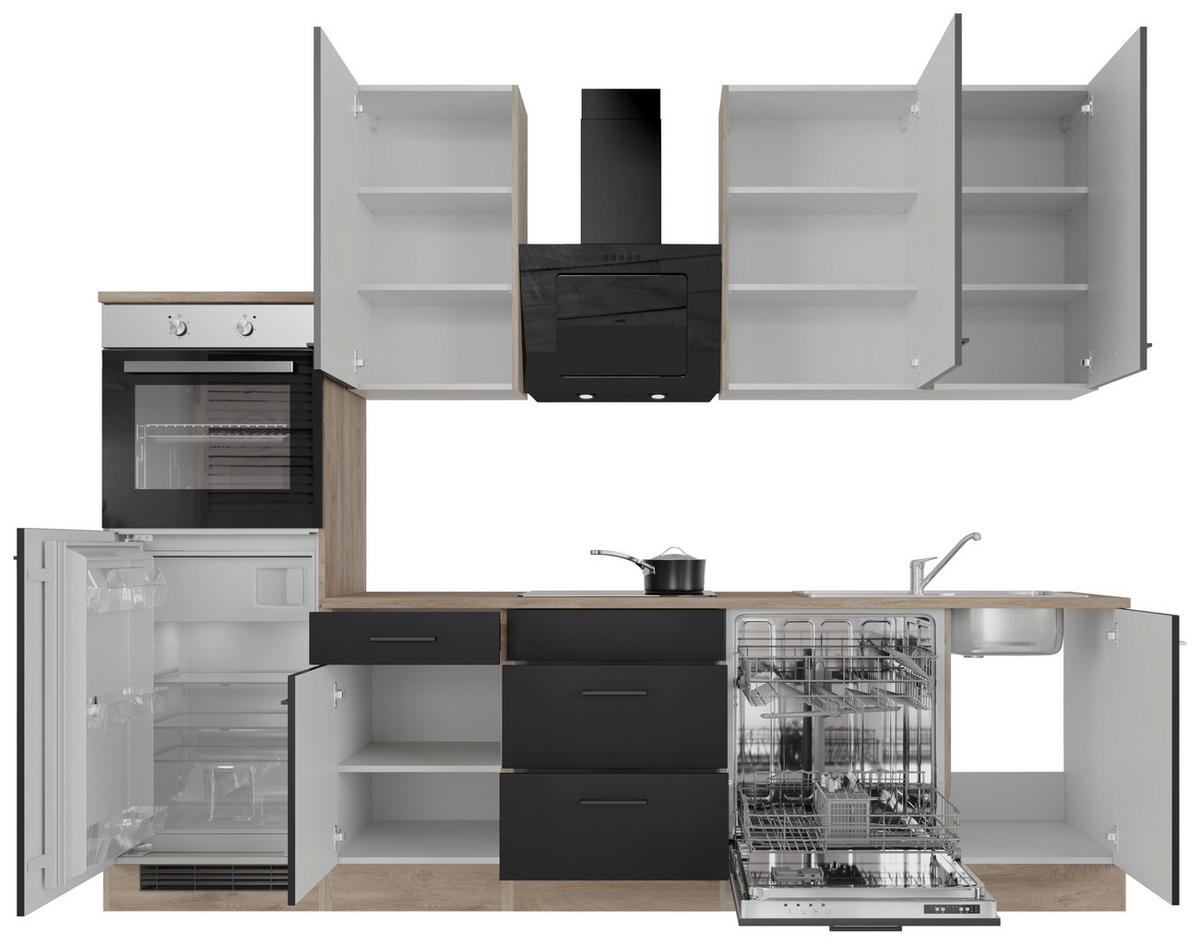 Küchenblock Capri Eiche/schwarz B: 280 Cm - Eichefarben/Schwarz, KONVENTIONELL, Holzwerkstoff (280cm) - FlexWell