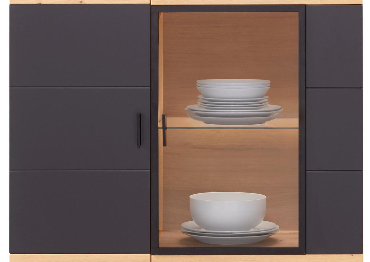 Vitrine Tonale B: 93,5 Cm, Eiche Dekor/grau - Eichefarben/Schwarz, MODERN, Glas/Holzwerkstoff (93,5/163,5/40cm)