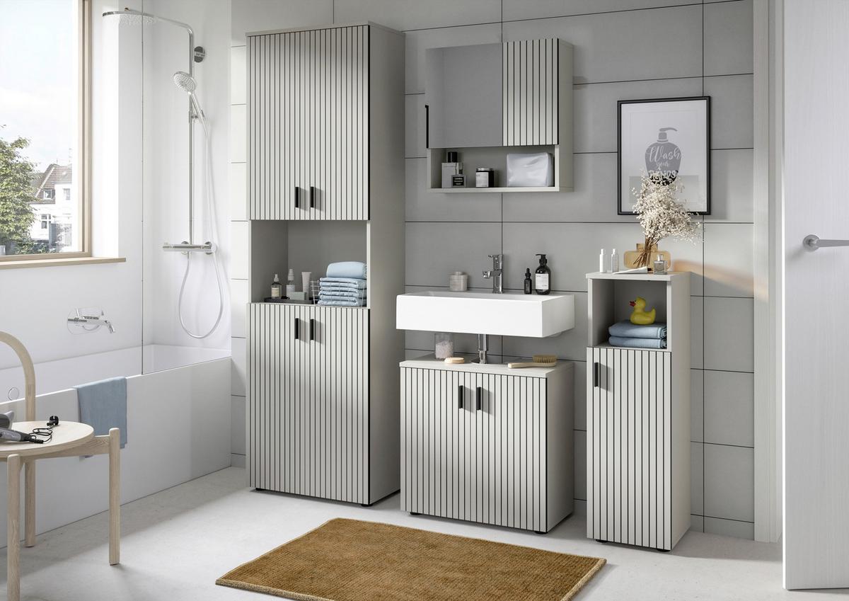 Badezimmer Mone Kaschmir/Schwarz B: 60cm - Kaschmir/Schwarz, Trend, Glas/Holzwerkstoff (60cm) - MID.YOU