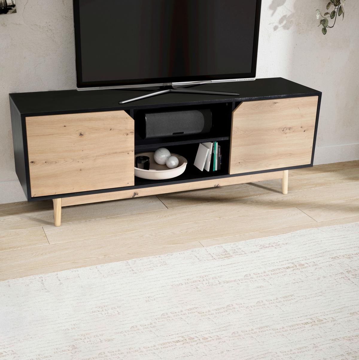NÍZKA KOMODA WL6.818 - čierna/farba duba, Design, drevo/kompozitné drevo (150/55/40cm) - Livetastic