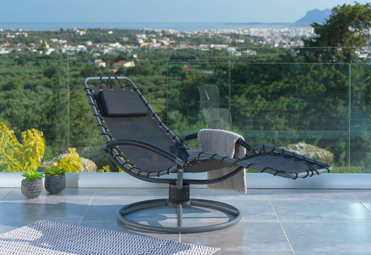 Bäderliege Sunny Stahl, Textilene Mit Kissen - Schwarz, MODERN, Textil/Metall (168/77/85cm) - Luca Bessoni