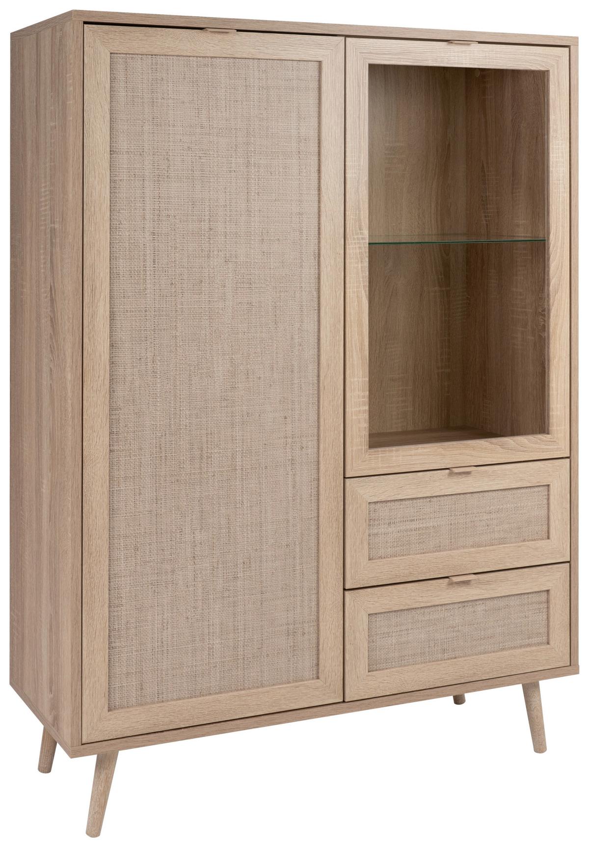 Highboard + Glastür 101,5 Cm Bali, Eiche/geflechtoptik - Sonoma Eiche, Natur, Glas/Holzwerkstoff (101,5/139/40cm) - MID.YOU