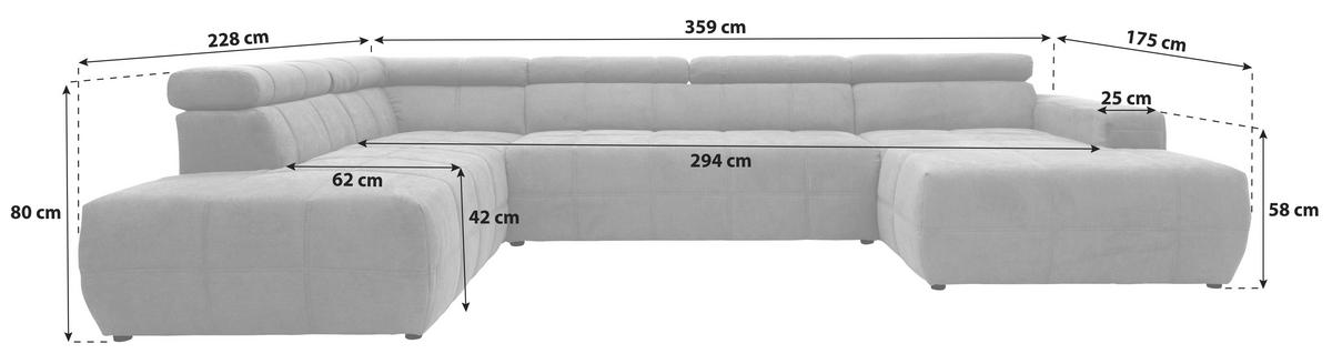 Wohnlandschaft Brandon mit Kopfteilverstellung Orange - Schwarz/Orange, Design, Textil (228/359/175cm) - MID.YOU