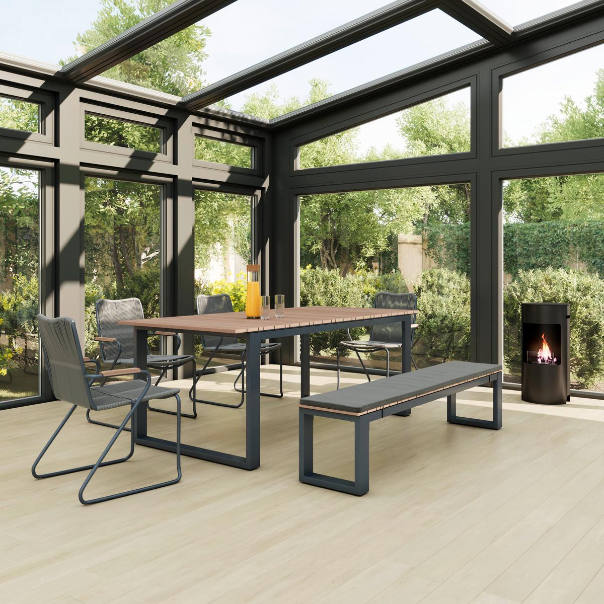 Záhradní souprava HELEN - šedá/barvy teak, Moderní, kov/textil (330/198/88cm) - Bessagi Garden
