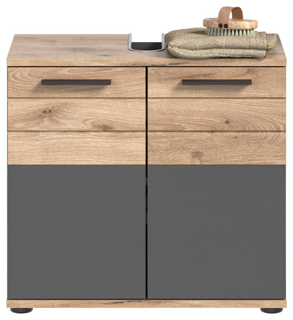 Badezimmer Mason Grau Eiche Dekor - Eichefarben/Schwarz, MODERN, Glas/Holzwerkstoff (60cm) - MID.YOU