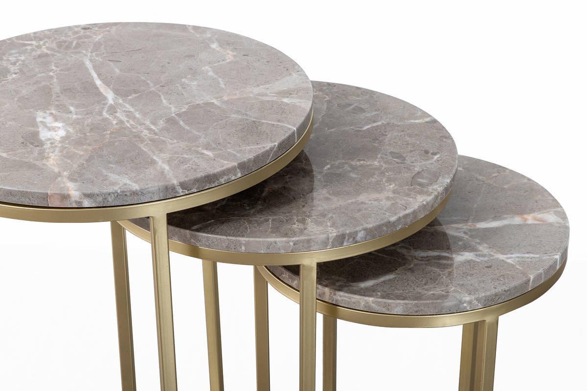 Beistelltisch 3-Teilig Tria Grau/Goldfarben - Goldfarben/Grau, Trend, Stein/Metall - Kayoom