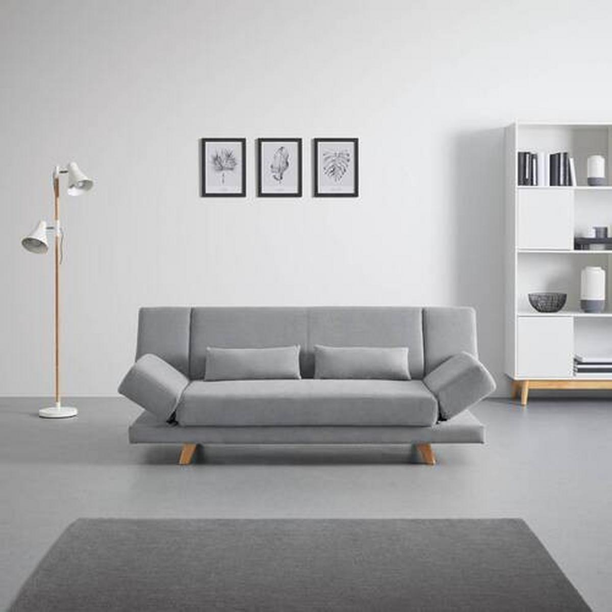 Pohovka FUNKY taupe - prírodná farba/svetlosivá, Modern, drevo/textil (183/73/79cm) - Bessagi Home