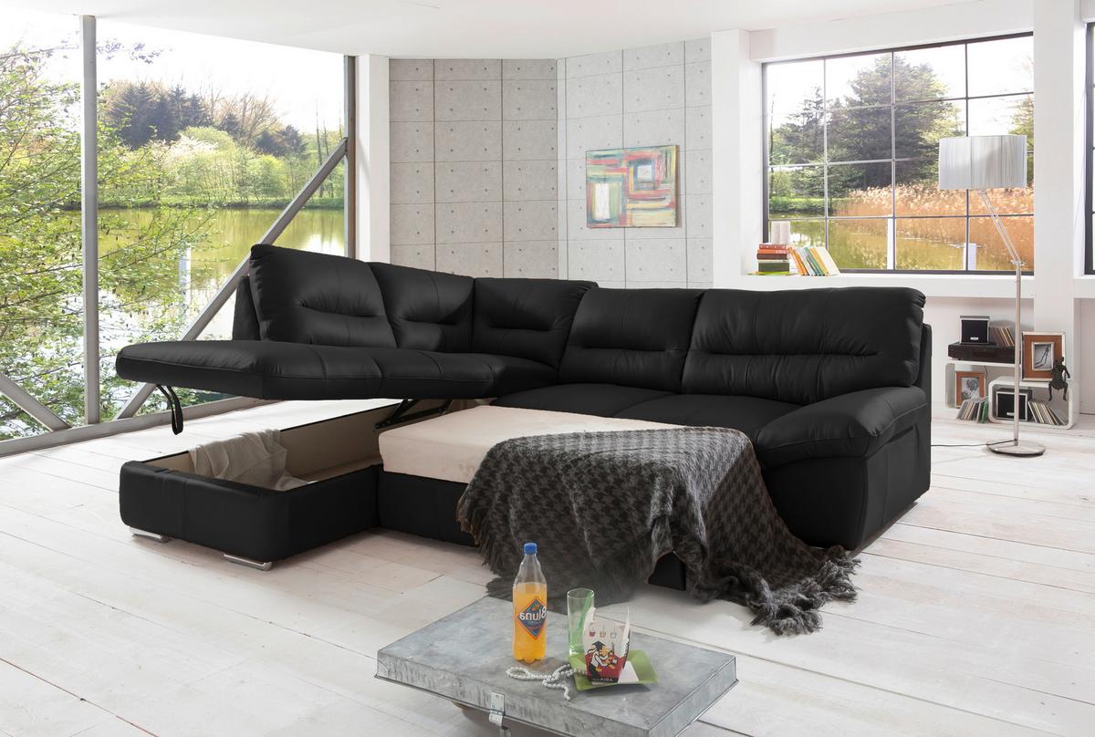 Ecksofa William, Schwarz S: 216x268 cm - Chromfarben/Schwarz, Design, Leder (216/268cm) - Livetastic