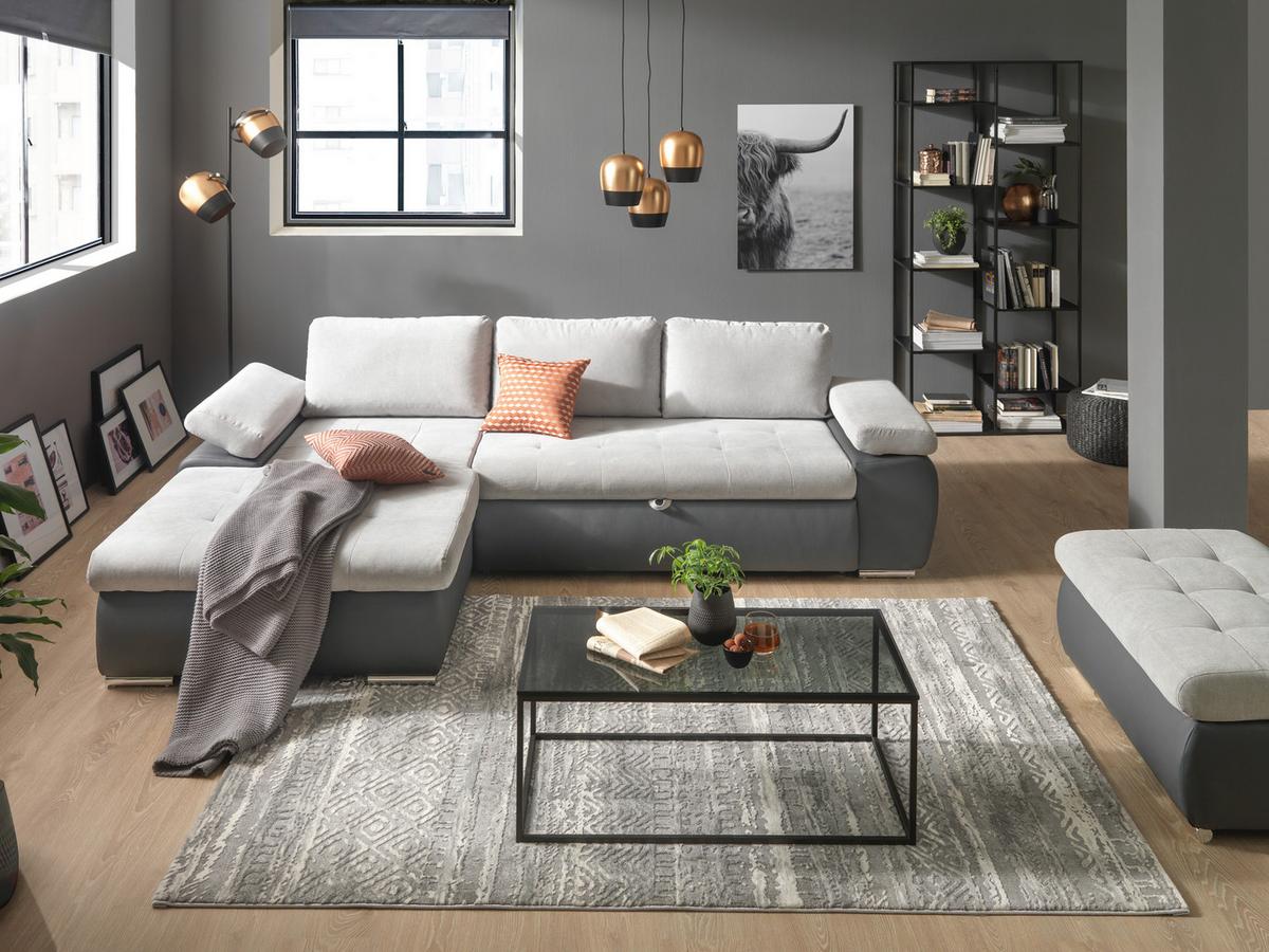 Sarokgarnitúra Joy I - világosszürke/barna, Design, textil (175/85/271cm)