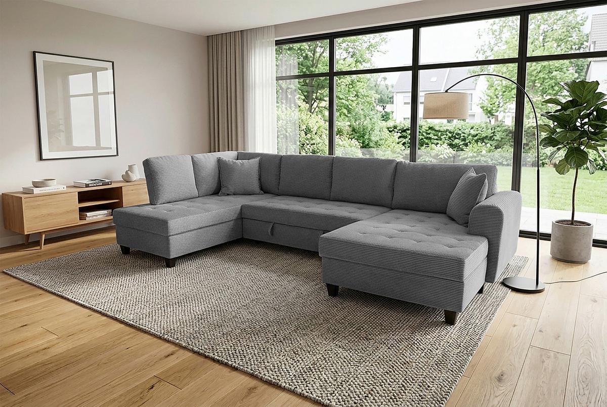 Wohnlandschaft Moritz Grau U-Form: 178x324x155 Cm - Grau, Trend, Textil (178/324/155cm)