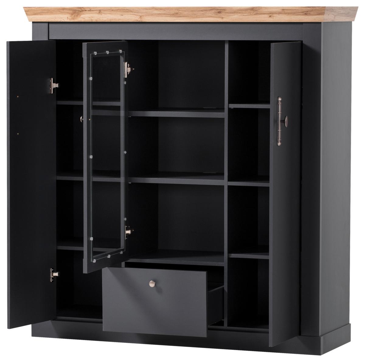 Highboard Catania Anthrazit/Eiche Dekor B: 141cm - Anthrazit/Eiche Wotan, Design, Holzwerkstoff (141/146/45cm) - MID.YOU
