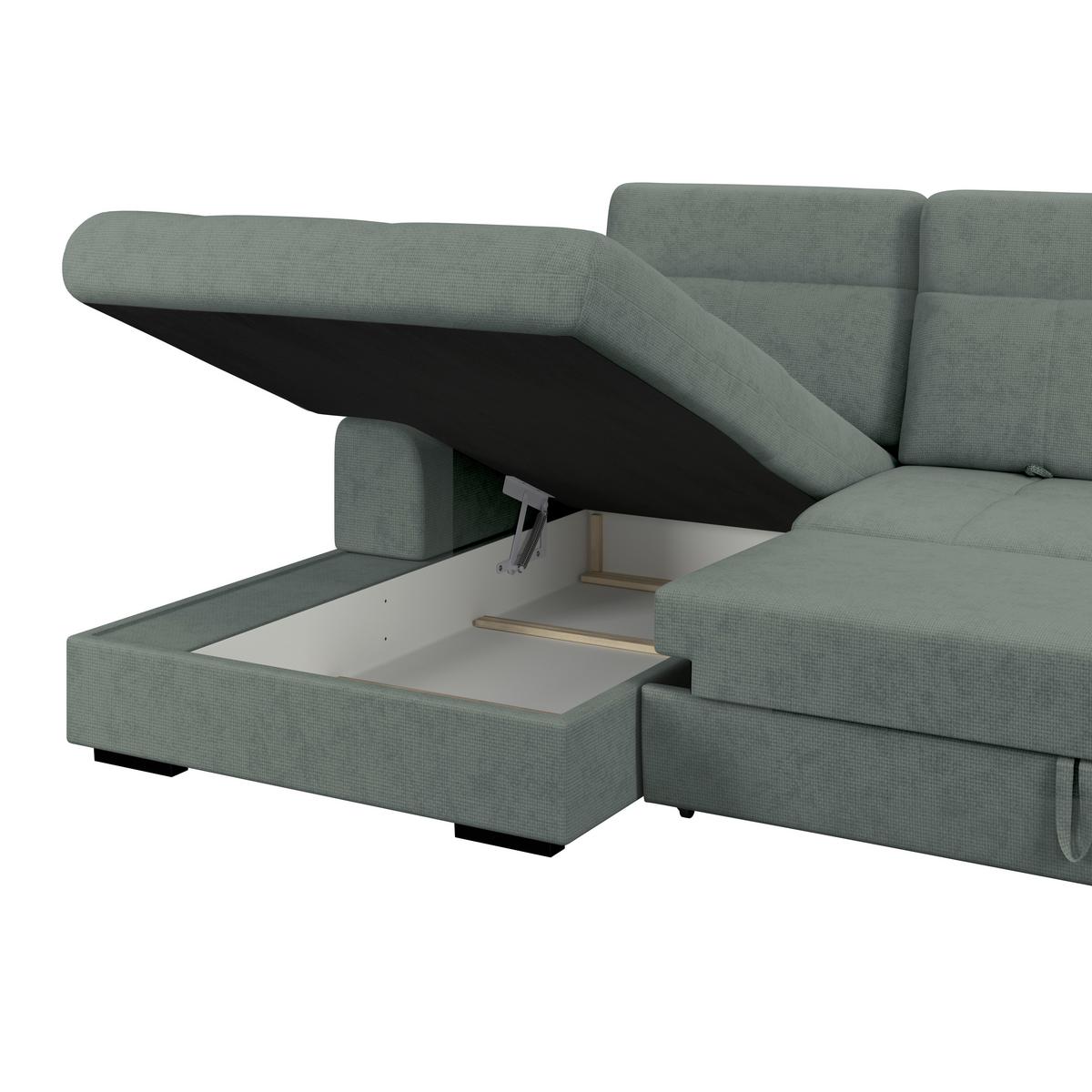 Ecksofa mit Bettfunktion Malaga New Chenille Grün - Schwarz/Grün, KONVENTIONELL, Textil (203/286cm) - Ondega