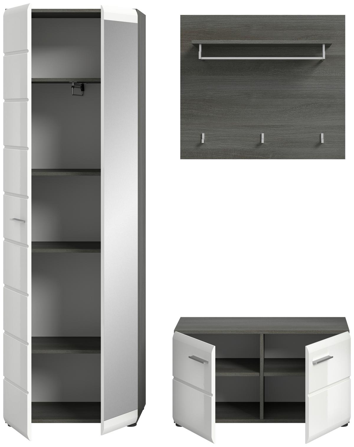 Garderobe Salsa Weiß/Rauchsilber B: 155 cm - Weiß Hochglanz, Design, Holzwerkstoff (155/192/37cm) - MID.YOU