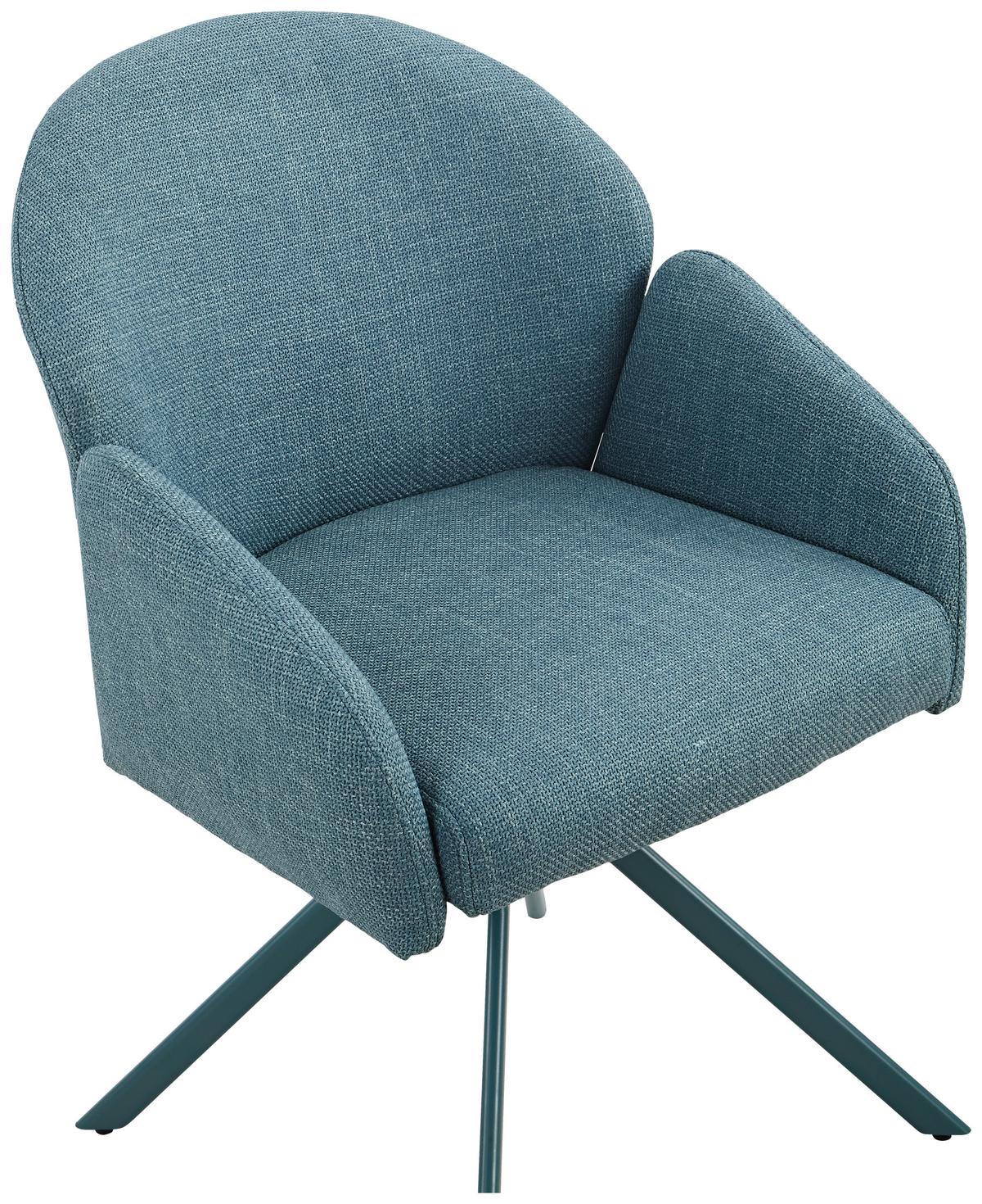 Armlehnstuhl Holly drehbar Webstoff Blau, B: 56,5 cm - Petrol, MODERN, Textil/Metall (56,5/61/84cm)