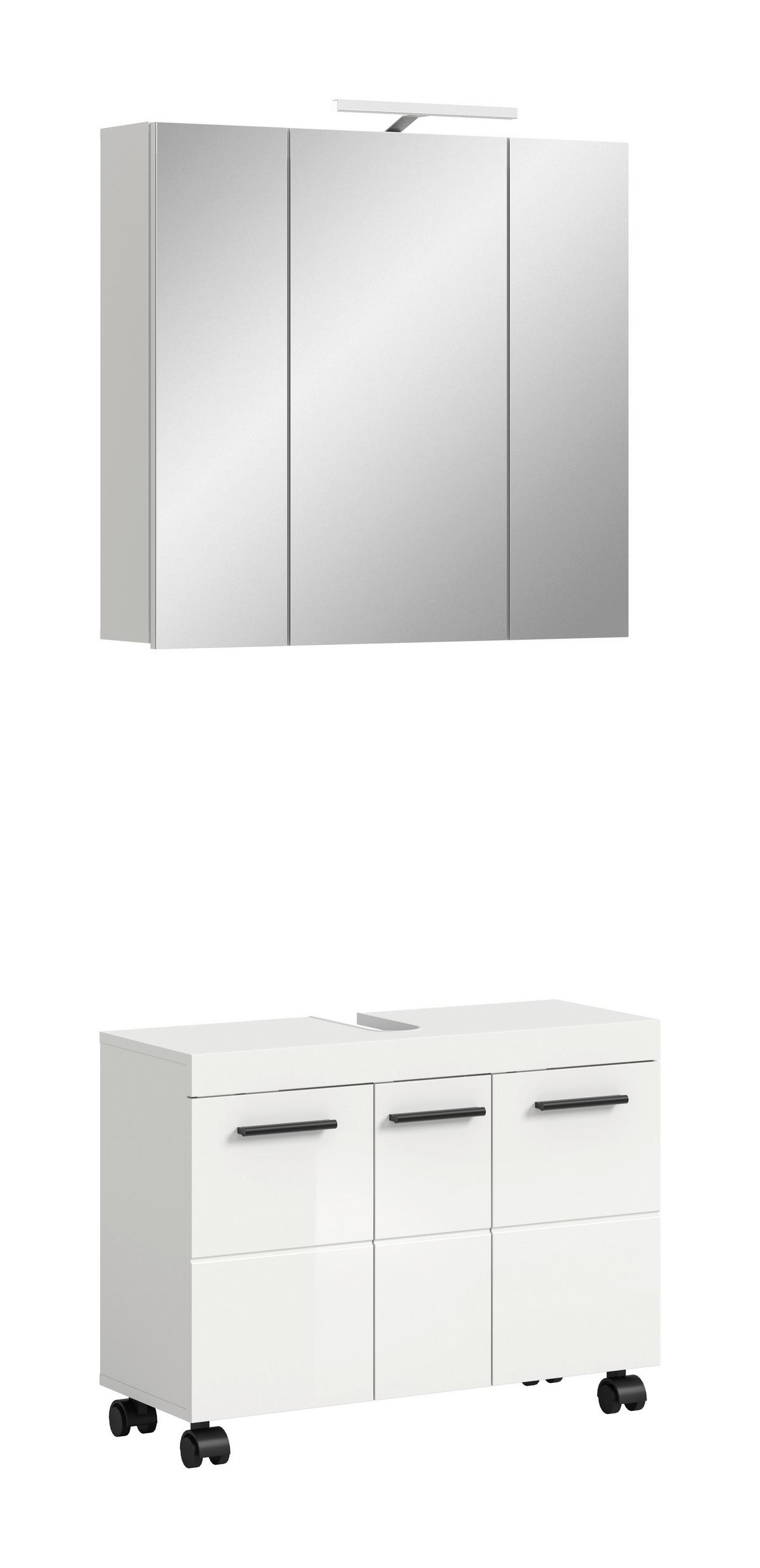 Badezimmer Nova Weiß B: 82cm - Weiß Hochglanz/Schwarz, Trend, Glas/Holzwerkstoff (82cm) - MID.YOU