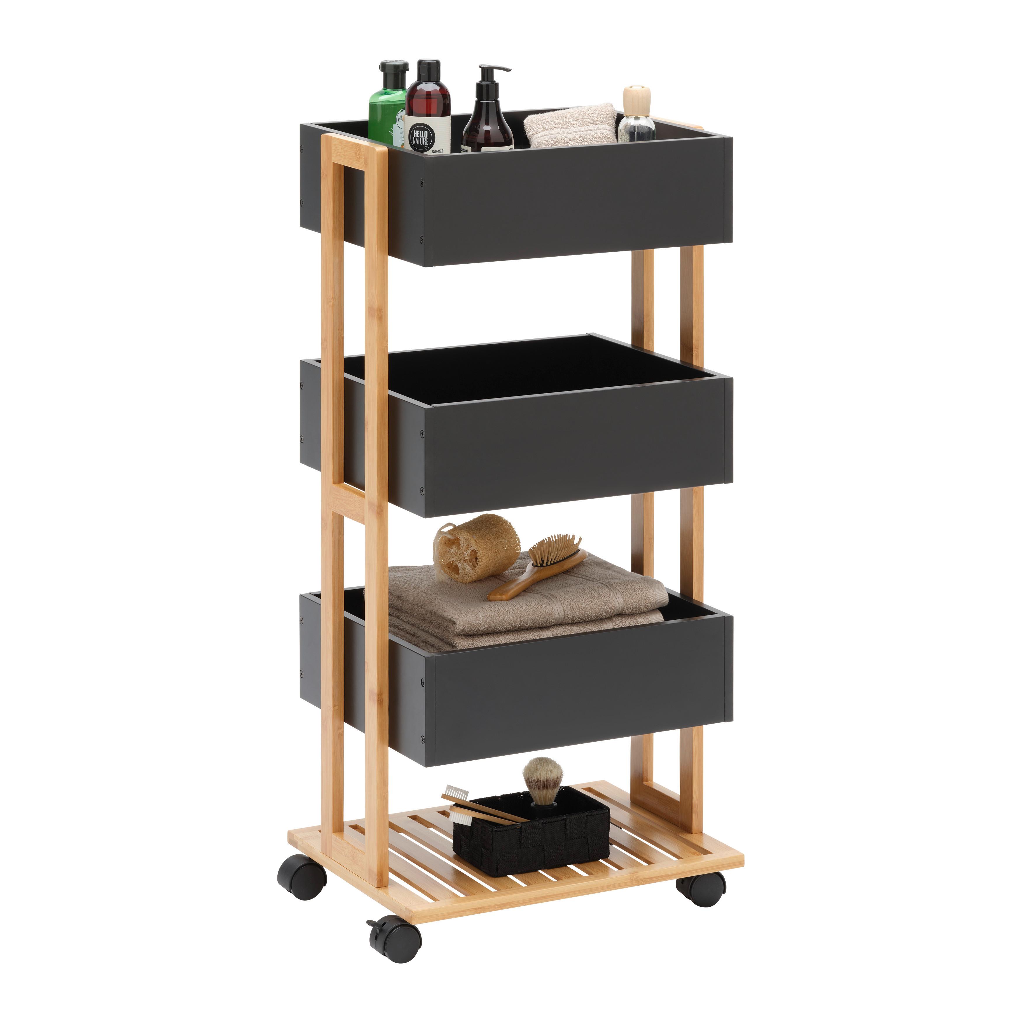 Univerzálny vozík ANNI -EXKLUSIV- - čierna/prírodná farba, Modern, kompozitné drevo/plast (41,5/88/31,5cm) - Mömax