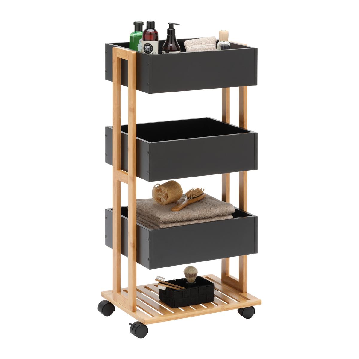 Univerzální vozík ANNI -EXKLUSIV- - černá/přírodní barvy, Moderní, kompozitní dřevo/plast (41,5/88/31,5cm) - Mömax