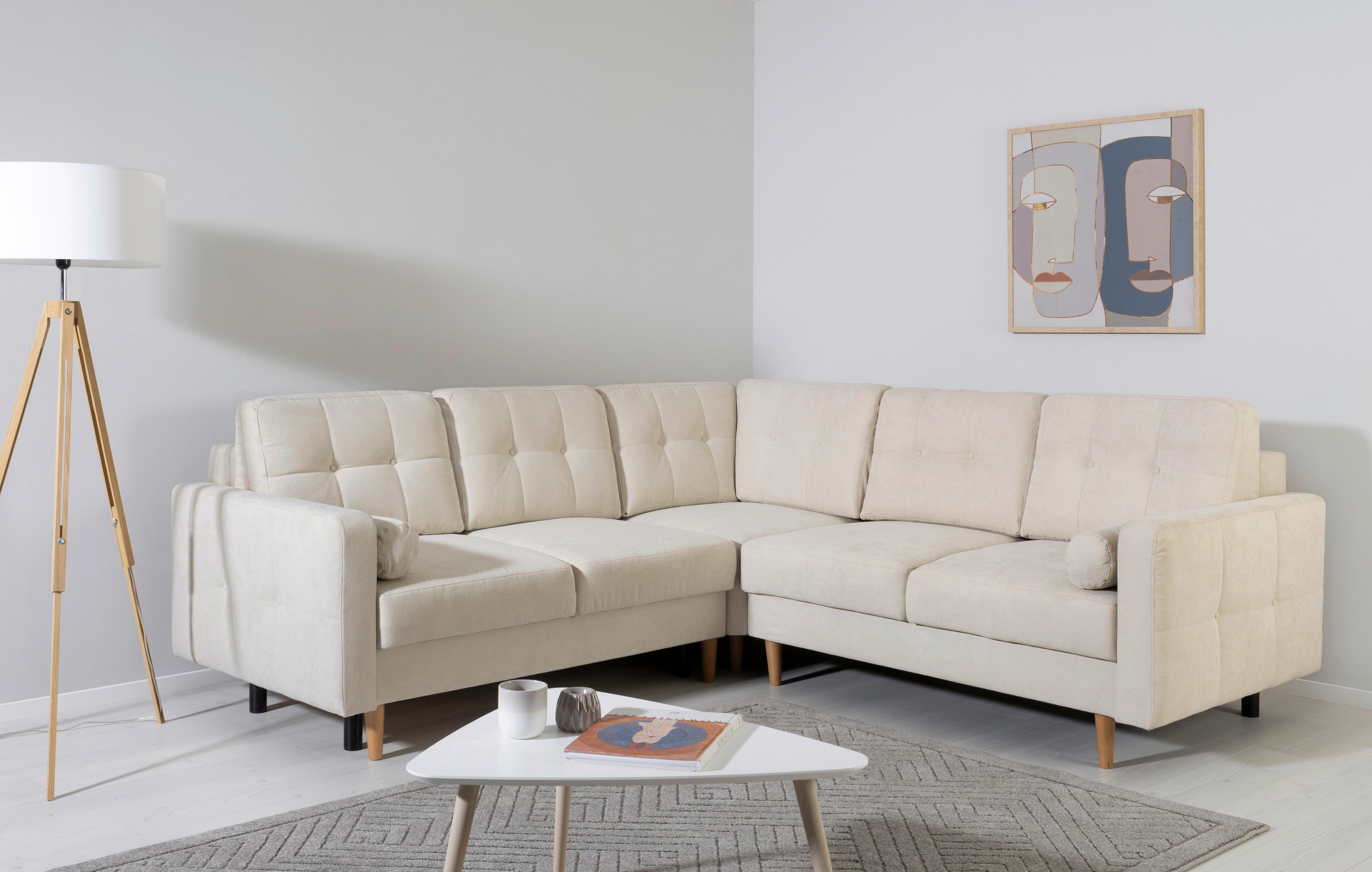 Ecksofa Noret, Weiß S: 242x242 Cm - Buchefarben/Weiß, Design, Textil (242/242cm) - MID.YOU