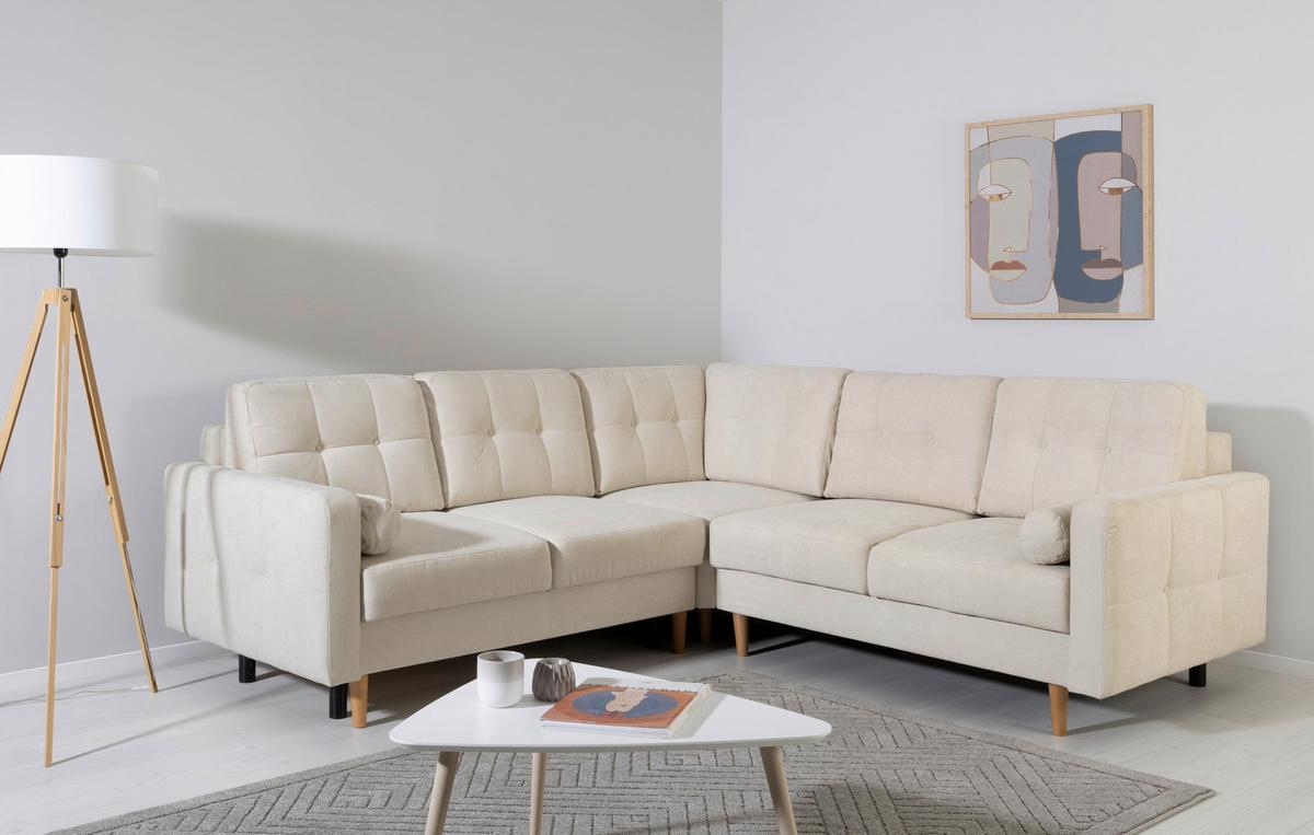 Ecksofa Noret, Weiß S: 242x242 Cm - Buchefarben/Weiß, Design, Textil (242/242cm) - MID.YOU