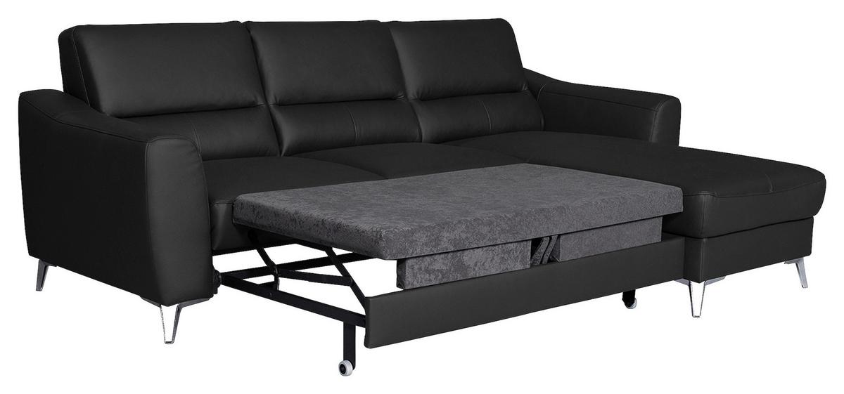 Ecksofa Santos Schwarz S: 241 cm - Chromfarben/Schwarz, Design, Leder/Textil (241/168cm) - Livetastic
