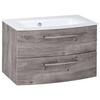 Waschbecken mit Unterschrank Stockholm B: 80cm Grau Dekor - Eichefarben/Weiß, KONVENTIONELL, Glas/Holzwerkstoff (80cm) - Held